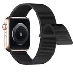 Lobnhot Nylon Strap Compatible for Apple Watch Straps 38mm 40mm 41mm, Adjustable Soft Sports Band Compatible with iWatch Series 10 9 8 SE 7 6 5 4 3 2 1, Black