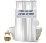 FABRIC SHOWER CURTAIN LINER 54"x74" Medium Stall Size - Stylish Quality Bathroom Drape - Earth Friendly Non-Toxic Odor-Free WHITE Cotton Liner, Light-Weight Washable natural Shower Curtain 54WC