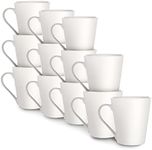 White Porcelain Coffee Mugs - Set of 12 | Tea Cups | Cappuccino Latte Cocoa Mugs | 285ml | Kitchenware | Dishwasher Safe | M&W