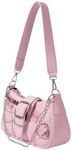 OYOANGLE Women's PU Leather Shoulder Bags Y2K Chain Decor Zipper Top Handle Handbags Small Underarm Bags Pink One-Size