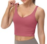 Dragon Fit Sports Bra for Women Longline Padded Yoga Bra Medium Impact Crop Tank Tops for Workout,Fitness,Running Rose Red