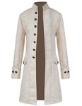 Mens Vintage Tailcoat Jacket Steampunk Victorian Uniforms Formal Tuxedo Coat Tie (L, Beige)