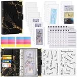 Budget Binder with Zipper Envelopes,PU Leather Money Organizer for Cash Bills Coupon Card, Budget Planner for Saving Money,Cash Envelopes for Budgeting,Money Saving Binder,Marble Black