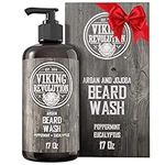 Viking Revolution Beard Wash Shampoo 17oz With Argan & Jojoba Oils - Softens & Strengthens - Natural Peppermint And Eucalyptus Scent - Beard Shampoo With Beard Oil