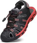 DREAM PAIRS Boys Girls Summer Outdoor Athletic Sport Sandals Walking Hiking Hook and Loop Adjustable Multicolor for Toddler/Little/Big Kids,Size 8 Toddler,Black/Grey/Red,160912-K