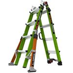Little Giant Ladders 4 Rung Conquest All-Terrain GRP Multi-purpose Ladders, Side Mounted Stabiliser Bars, Hi-Viz Green Fibreglass GRP, EN131