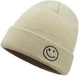 CLAPE Beanie Hat for Men, Cute Embroidery Smiley Face Winter Hat Women Outdoor Ski Snowboarding Knit Cuffed Fisherman Beanie