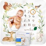 Bubzi Co Baby Monthly Milestone Blanket, Soft Woodland Photo Blanket for Baby Boy & Baby Girl, Nursery Bed Blanket, Newborn Essentials, Baby Registry Must Haves