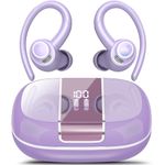 Wireless Earbuds, Bluetooth 5.3 Headphones Sport, Bluetooth Earbuds with ENC Mic, HiFi Stereo Wireless Earphones, 48H Dual LED Display, IP7 Waterproof Ear Buds with Earhook for Running/Workout Purple