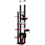 PAWZ Road Gothic Cat Tree, Adjustable Floor-to-Ceiling Cat Tower (90.5"-100.4") with Cat Condo, Cozy Hammock, and Scratching Post, Tall Activity Tree for Indoor Cats, Black