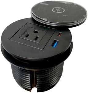 Desk Power Grommet with PD 30W USB C, 15W Wireless Recessed Power Outlets with 1 AC Plugs and 2 USB Ports, Hidden Power Strip for Office Kitchen Cabinet Conference Room