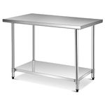 TANGZON 36x24Inch/48x24Inch/48x30Inch/60x24Inch Stainless Steel Catering Table, 250KG Heavy Duty Commercial Work Table with Adjustable Shelf, Food Prep Table Workbench for Kitchen Garage (122x76x92cm)