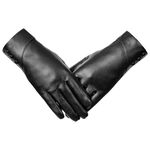 OurHonor Winter Leather Gloves for Women, PU Leather Warm Glove, Touchscreen Texting Cashmere Lined Thick Thermal Snow Driving Gloves, Medium