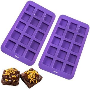 Bakerpan Silicone Brownie Mold for Baking, Individual Bite Size 1.5 Inch Brownie Squares, Silicone Brownie Pan with dividers, 15 Cavities - Set of 2