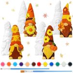 Barydat 4 Pcs Autumn Gnome Ceramic Painting Kit 5'' x 2.36'' Paint Your Own Ceramic Gnome Statues DIY Unpainted Ceramic Gnomes to Paint Ceramic Painting Figures with Paint Strips Brush for Kid Adult