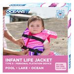 Oceans 7 by Aqua Leisure Personal Flotation Device Life Jacket US Coast Guard Certified and Approved, Comfortable Fit, Quick Drying, Durable, Head Support Infant Swim Vest Type II, 30 lbs or less