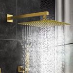 TOSCH Stainless Steel 304 12X12 INCHES Showerhead Grade High Pressure GOLD Square Extra Heavy Rainfall Ultra Slim Ceiling or Wall mount Overhead Shower Only (WITHOUT ARM) Gold Matte Finish (Series-Super Heavy)