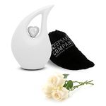 KEEPSAKE COMPANY White Tear Drop Medium Urns for Human Ashes with Silver Heart (6 Inch Height) - Unique Medium Urn Funeral Urn - Small Pet Urn,White Matte