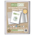 eco-eco A4 Size 50% Recycled 60 Pocket Clear Presentation Display Book, Storage Case Portfolio Art Folder with Plastic Sleeves, eco099