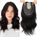 Human Hair Topper Hair Toppers for Women Real Human Hair 8.5 * 8inch Large Base Top Hair Pieces for Women Remy Hair Topper Cover Thinning Hair Human Hair Toppers for Women 14inch(Natural Black)