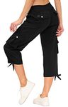 MoFiz Women's Hiking Capri Pants Lightweight Quick Dry Running Athletic Casual Outdoor Cargo Pant for Women Pockets Black 2XL