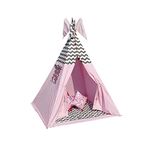 Play Tents Teepee Cotton Tent for Kids Foldable Children Play Tent for Girl and Boy with Carry Case 4 Poles White Canvas Playhouse Toy for Indoor and Outdoor Games_Pink (122cm x 122cm x 151cm)