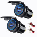 Thlevel 2PCS QC3.0 USB Charger Socket 12V USB Car Charger Power Outlet with switch for 12V/24V Car, Boats and Marine, Motorcycle, Truck