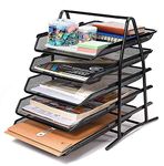 RATAVA File Desk Tray, 5-Tier Metal Mesh File,Documents,Letters,A4 Size Organiser With Slidable Compartments Black (Desk Organizer For Officecountertop, Tiered Shelf)