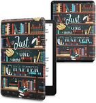 kwmobile Case Compatible with Amazon Kindle Paperwhite 11 Generation 2021 Case - PU Cover for Kindle Paperwhite Case w/Strap - Library Motto Multicolor