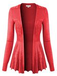 Design by Olivia Women's Long Sleeve Crochet Knit Draped Open Sweater Cardigan, Coral, Large