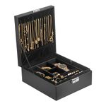 Prestige & Fancy Jewelry Organizer Box - 2 Layer Jewelry Box for Earrings, Necklaces, Rings, Bracelets and Accessories | Elegant Alligator-Style PU Leather Jewelry box (Black)