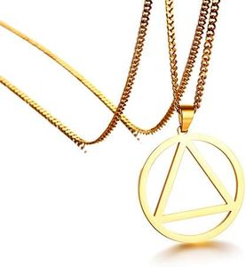 Rockyu WoNecklace for Men Stainless Steel Gold Plated Alcoholics Anonymous Necklace Triangle in Circle Pendant Simple Jewelry Chain 24 Inch Gifts for Men Women