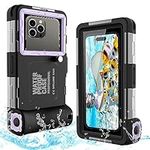 Underwater Diving Phone Case for Snorkeling,Professional 50FT/15M Waterproof for iPhone 15/14/13/12/11/XR/XS/X Pro Max Samsung Galaxy S24/S23/Ultra Photo&Video Scuba Dive Housing Case-Purple Black