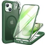 Miracase Glass Series for iPhone 15 Case [Compatible with MagSafe] Full-Body Magnetic Bumper Case with Built-in 9H Tempered Glass Anti-Fingerprint Screen Protector + Camera Lens Protector, Matte Green