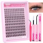 JIMIRE Natural Lash Clusters Kit Wispy 8-16MM Lash Extension Kit C Curl Thin Eyelash Extensions Kit with Lash Bond and Seal Tweezers Cluster Eyelash Extensions 144Pcs Easy to Apply Cluster Lashes