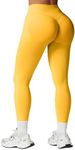 SENBAN Yoga Workout Leggings for Womens: Seamless Butt Lifting Gym Leggings - Mid Low Waisted Scrunch Athletic Booty Pants Yellow XS