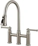 Lava Odoro Bridge Kitchen Faucet with Pull Down Sprayer Brushed Nickel, Transitional Brass Stainless Kitchen Sink Faucet 3 Hole 2 Handle Spot-Resistant, Lead-Free, KF501-BN