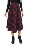 HERBATOMIA Midi Red A-line Skirt High Elastic Waist Winter Flare Plaid Long Skirts for Women with Pocket