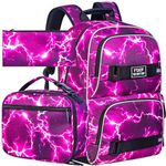 3PCS Girls Bookbag, Water Resistant School Bag with Lunch Box, 17 Inch Bookbag Set for College Teenagers Senior Junior Elementary - Lightning Red