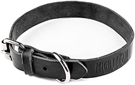 Mighty Paw Leather Dog Collar - Genuine Distressed Leather - Real Leather Collar - Strong Metal Buckle - Ultimate Comfort - Dog Modern Design Collar for All Dog Breeds - Strong Dog Collar - (Black)