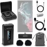 Movo WMX-2-C Wireless Lavalier Microphone for Android with Charging Case, Onboard Mic, Clip-on Lapel Mic, 7HR Battery, 100m Range, Adjustable Gain, LED Display - USB-C Microphone for Video Recording