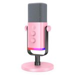 Fifine Gaming XLR/USB Microphone, Dynamic PC Microphone for Streaming, Podcast, Recording, Vocal, Desktop RGB Mic with Tap-to-Mute, Headphones Jack, Volume Knob, for Computer/PS5-AM8 Pink