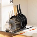 Housolution Pull out Pot and Pan Organiser Rack for Cupboard, Slide Out Pot Lid Organiser Holder with 10 Adjustable Dividers, Sliding Pot and Pan Storage Organiser inside Cupboard, Black