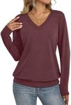 EasyGala Womens V Neck Long Sleeve Shirts Banded Bottom Cute Loose Fit Tops Dressy Casual Business Casual Outfits for Spring Fall Wine red X-Large