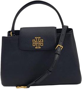 Tory Burch 140972 Britten Black With Gold Hardware Pebbled Leather Women's Satchel Bag, Black, Medium