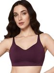 Enamor A077 Women's Padded Non-Wired Breathable T-Shirt Bra, Full Coverage, Soft Bamboo Fabric Grape Wine