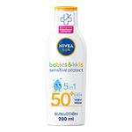 NIVEA SUN Kids Protect & Sensitive Sun Lotion (200ml) Sunscreen with SPF 50+, Kids Suncream for Sensitive Skin, Immediately Protects Against Sun Exposure