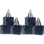 Planet E Reusable Premium Quality Grocery Shopping Box Bags - Heavy Duty Tote Set with Reinforced Bottom | Folding, Collapsible, Durable and Eco Friendly (6 Pack - Navy), Large