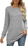 Auremore Sweaters for Women Long Sleeve Crewneck Sweatshirt Loose Casual Tunic Tops, Grey, Medium