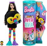 Barbie Cutie Reveal Fashion Doll, Jungle Series Toucan Plush Costume, 10 Surprises Including Mini Pet & Color Change